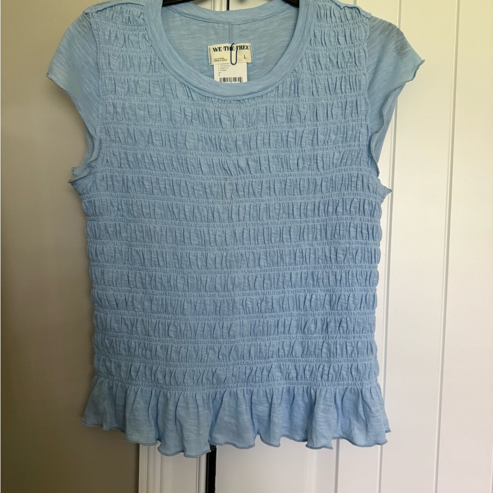 Free People  Blue Ruffled Sleeveless Top L but fits M